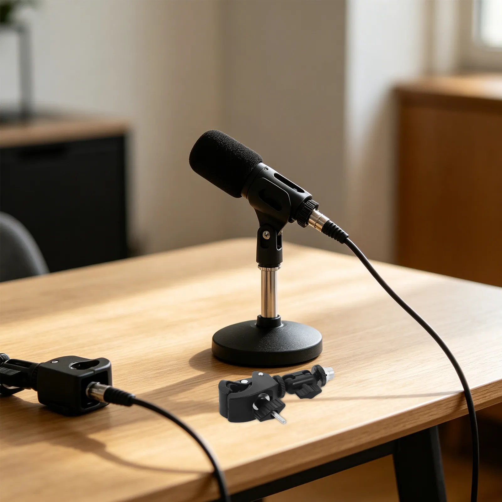 Mic Stand Adjustable Clamp Dual Ball Head with Silver Screw Tabletop Studio Karaoke Desktop Microphone Holder Clamp