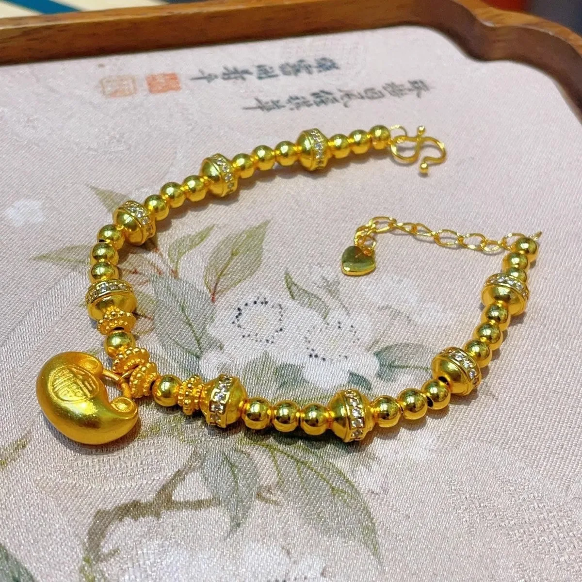 9999 24K real gold gourd wrapped bracelet, fashionable lucky bag bracelet, give your girlfriend a happy and versatile gift