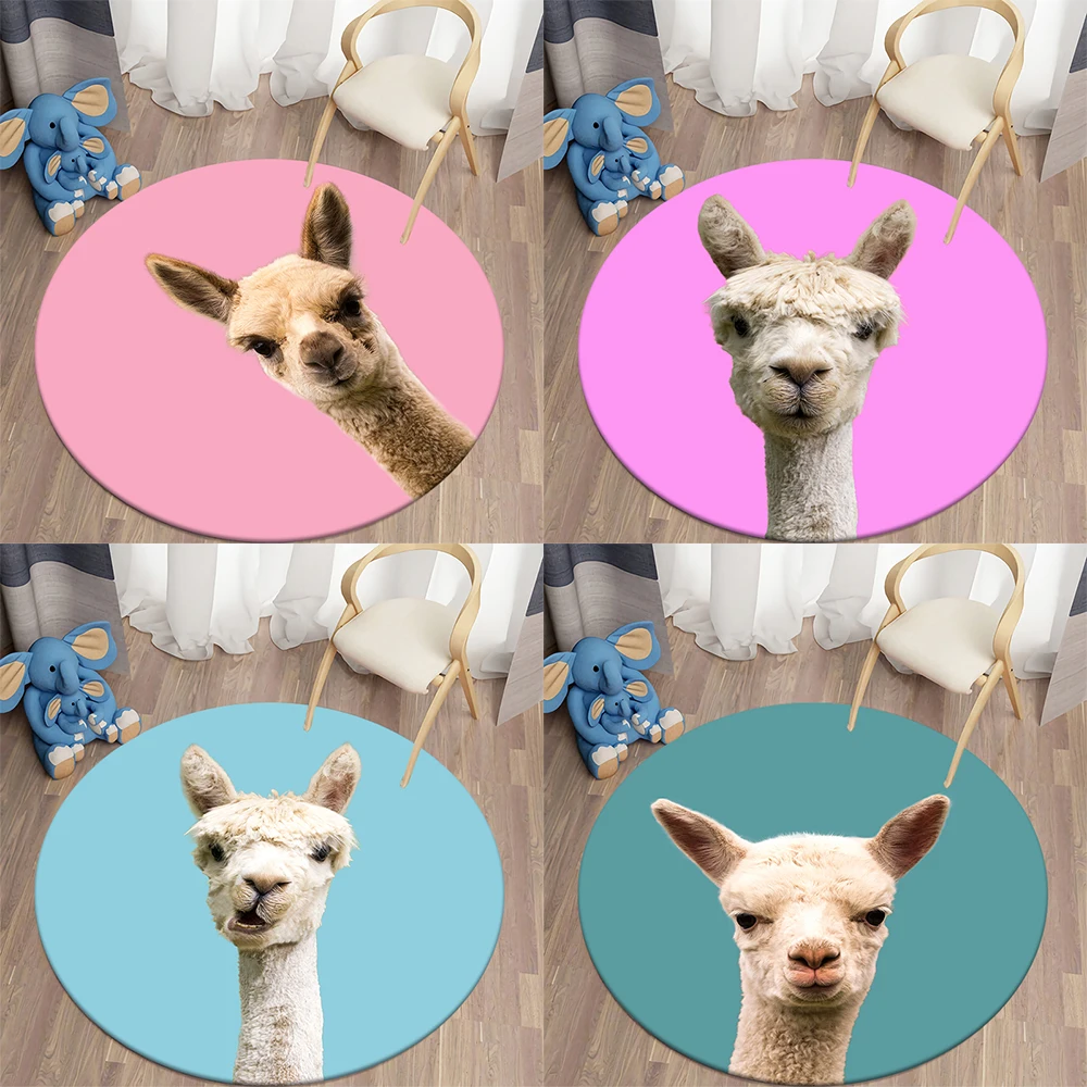 Alpaca Round Carpet Children's Rug  for Living Room Cute Animal Area Rugs  In The   Bedroom Decor