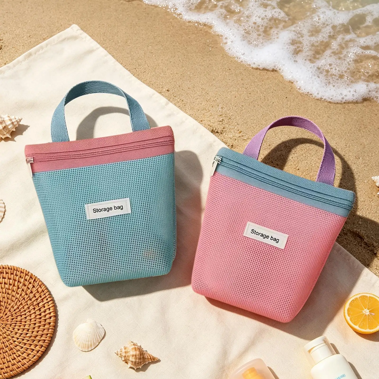 Lightweight Breathable Beach Tote Mesh Summer Pouch for Travel Sightseeing Cruise Swimming Hiking Picnic