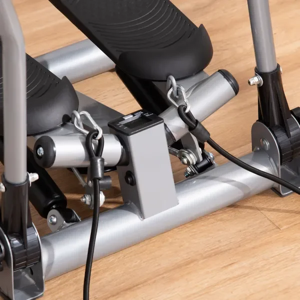 أداة سلالم مع مقود هزاز، مقاومة هيدروليكية، شاشة LCD، فضي - جهاز تمرين متسلق القلب المنزلي