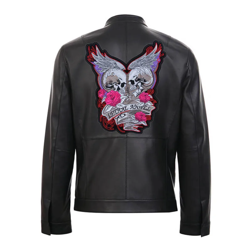 Rose Skull  Lethal Angel  Wing Large Embroidery Patches For Jacket Back Vest  Biker Clothes Garment Accessories Applique Iron On