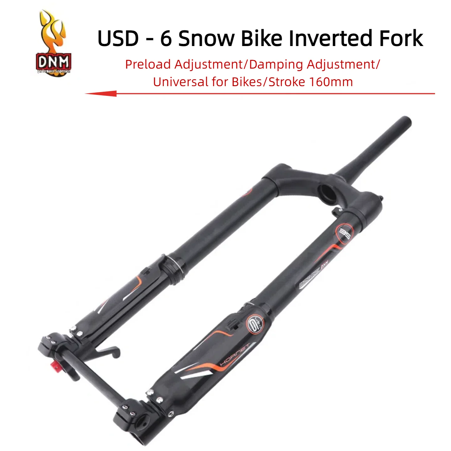 

DNM 550mm USD-6 FAT 26/27.5 Inch Inverted Front Fork Coil Spring Snow Beach Fat Bike 160mm Travel 15*150mm Axle Taper Tube