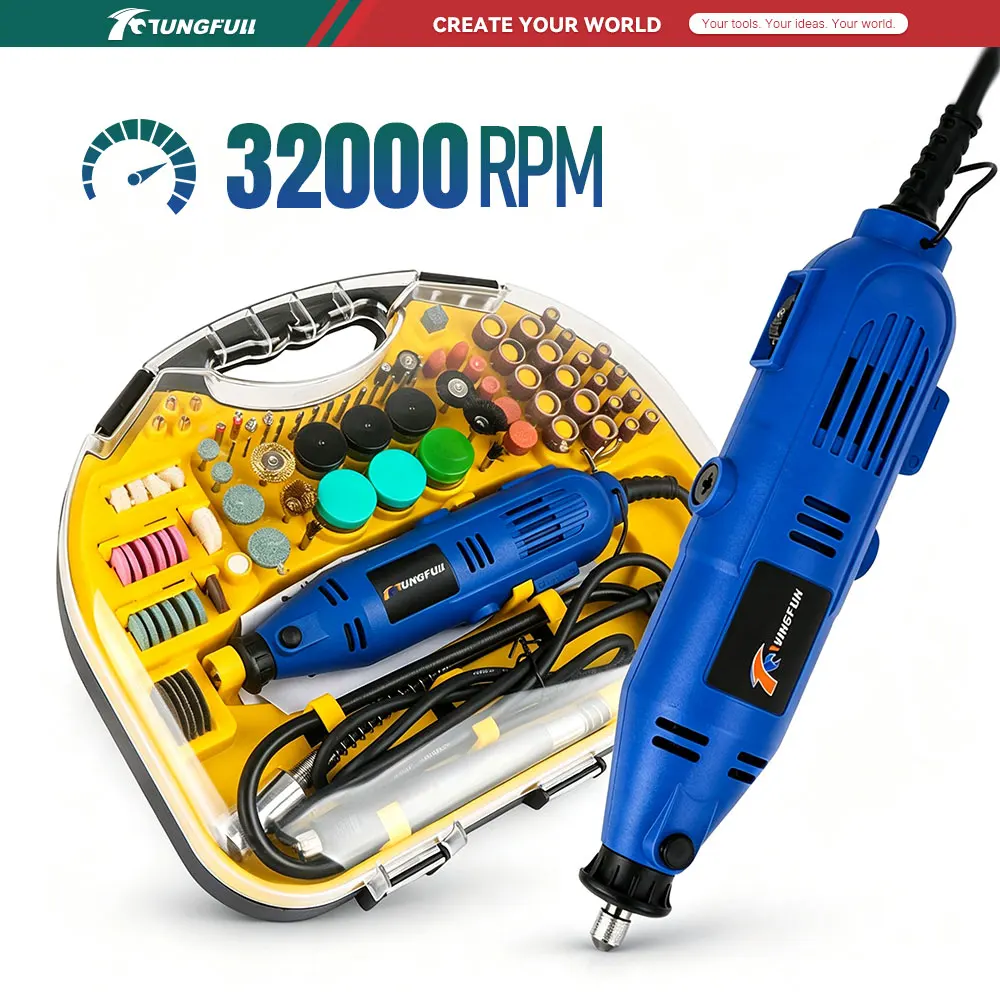TUNGFULL110‑220V Multi‑function Electric Grinder Engraving Pen Variable Speed Rotary Tool 211pcs Bits Set For DIY Jewelry Making