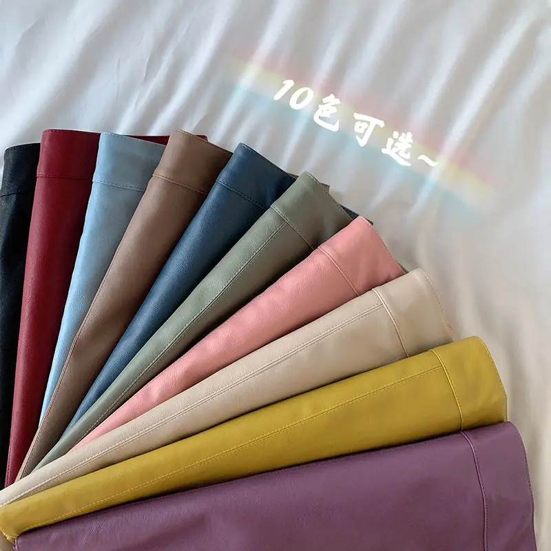 Solid Zipper Wrap Hip Leather Skirt Autumn Winter New Korean High Waist Mini Skirt Female Chic Sexy Club A-line Pu Skirts Women