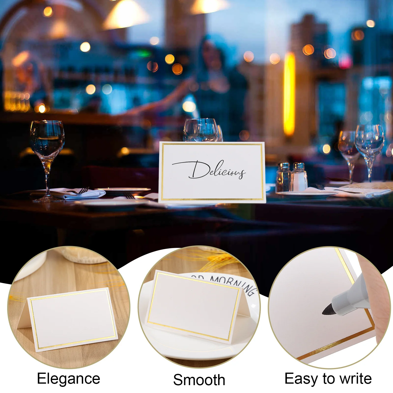 

100Pcs Foldable Place Cards with Gold Foil Trim Blank Table Cards for Wedding Events Reserved Name Tags Delicate Multi-Use Seat