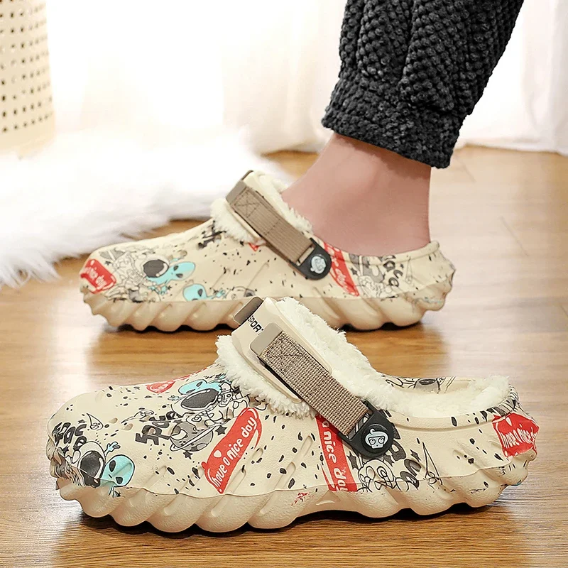 Man Warm Slippers New Winter Plush Fur Clogs Men Slippers Detachable Cotton Slippers Warm Furry Couples Shoes Indoor Shoes