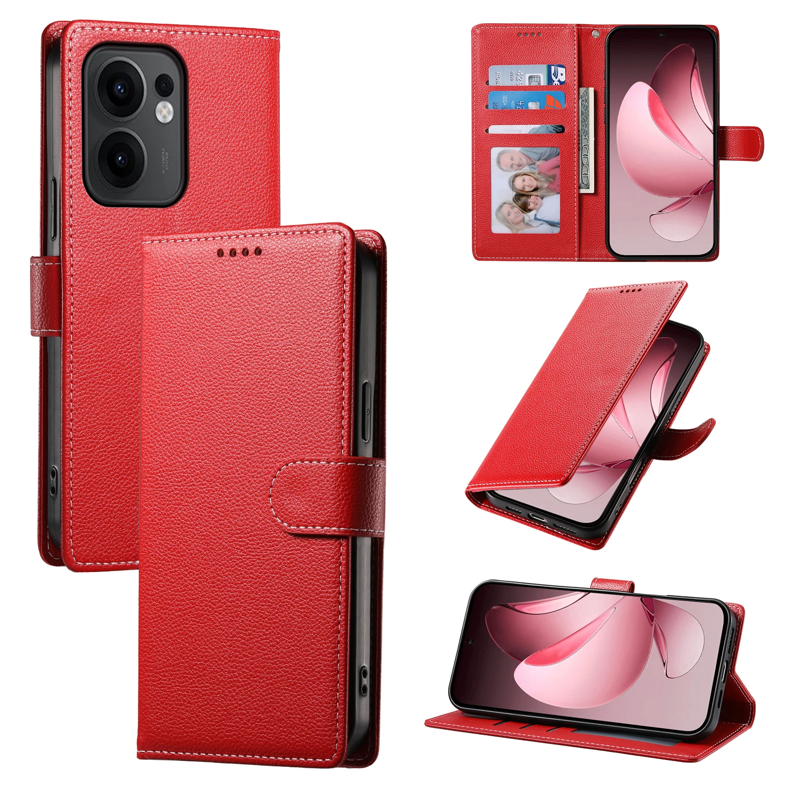 

Чехлы для телефонов Realme 15 14 13 C75 C65 C67 C63 C61 GT Neo 6 4G 5G Pro Plus Чехол 5G с карманом для удостоверения личности 10 шт. Кожаный кошелек личи