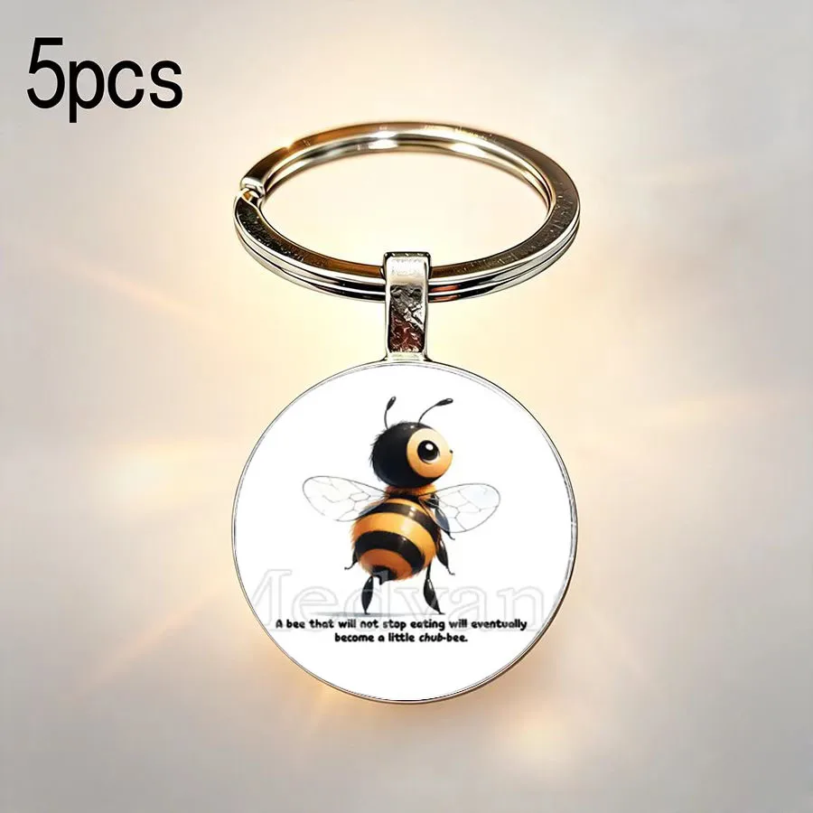 5PCS Affordable Cartoon Bee Flower Pattern Keychain, Fresh Countryside, Student, Couple, Versatile, Hot Selling