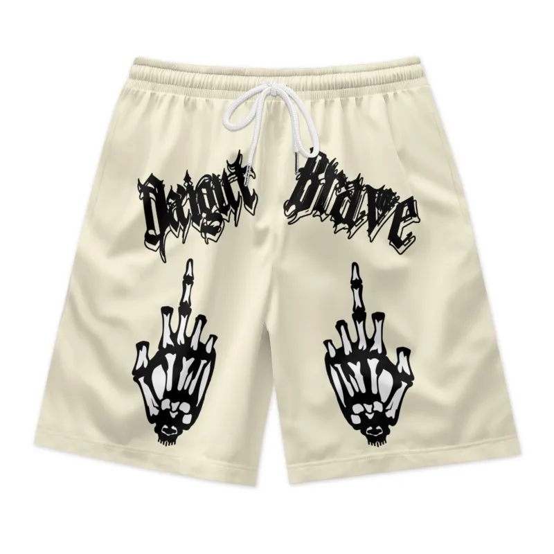 Skeleton Fingers Print Drawstring Waist Shorts Quick Dry Breathable Polyester Sport Shorts Streetwear Clothing Bottoms