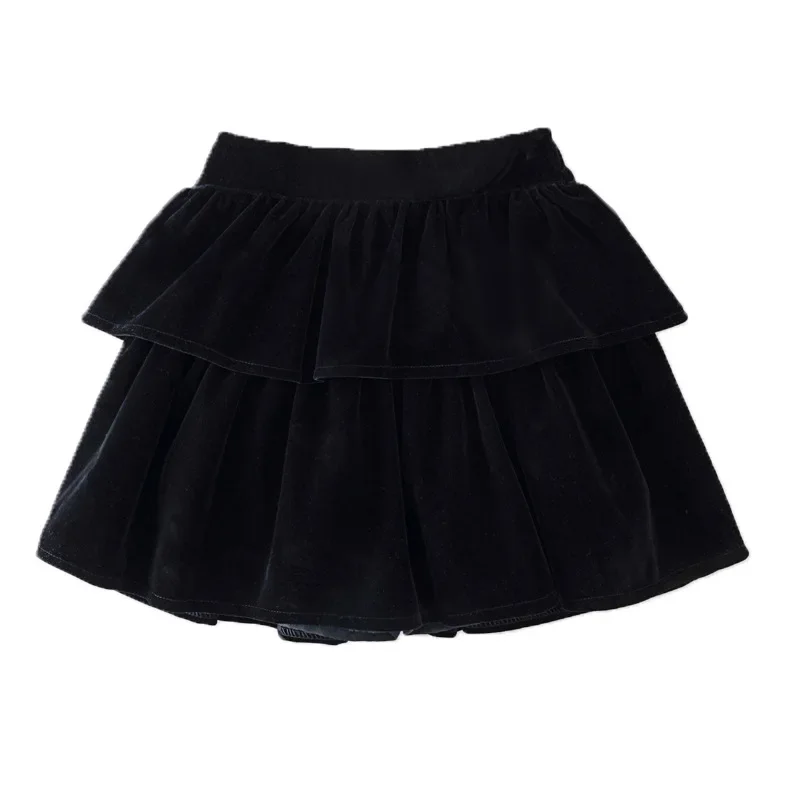 Girls Velvet Skirt Autumn Winter Daily Black Elegance A-line Fluffy Short Skirts for Children 3 To 12 Years Teens Kids Clothes