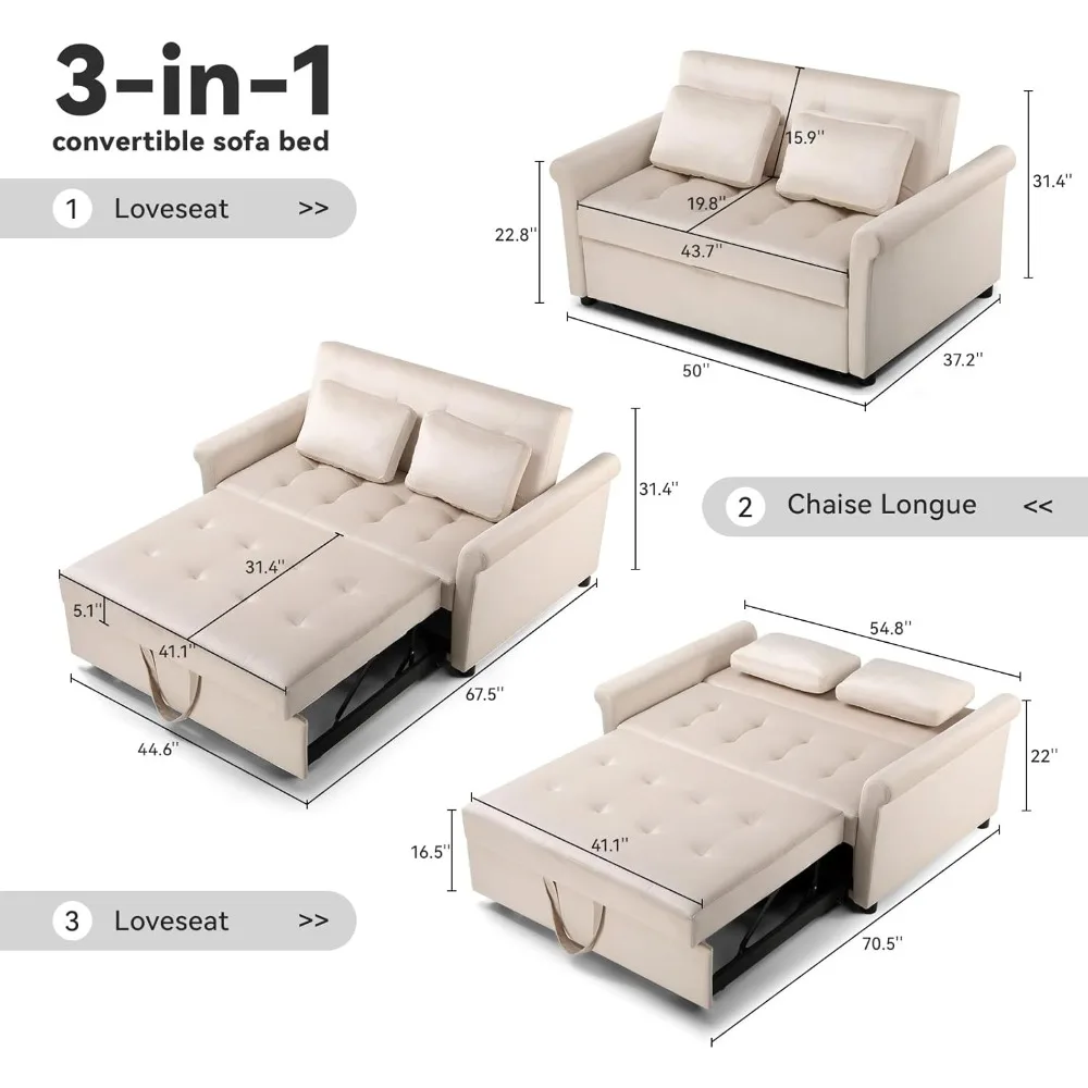 Customized Hotel sofa , Pull Out Couch with Adjustable Backrest and Pillows, Convertible Sleeper Couch for Living Room (White)