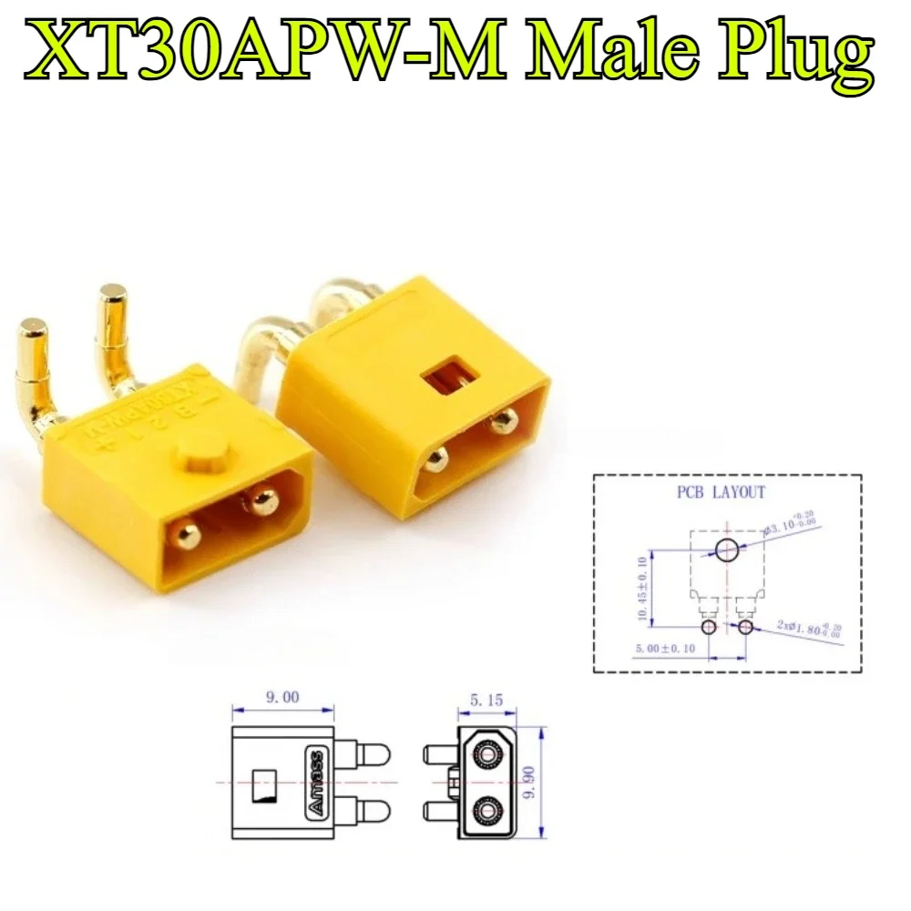 XT30APW-M XT30UW-F ESC Motor PCB Board Plug Banana Golden XT30 Upgrade Right Angle Plug Connector For RC Mode Battery Charger