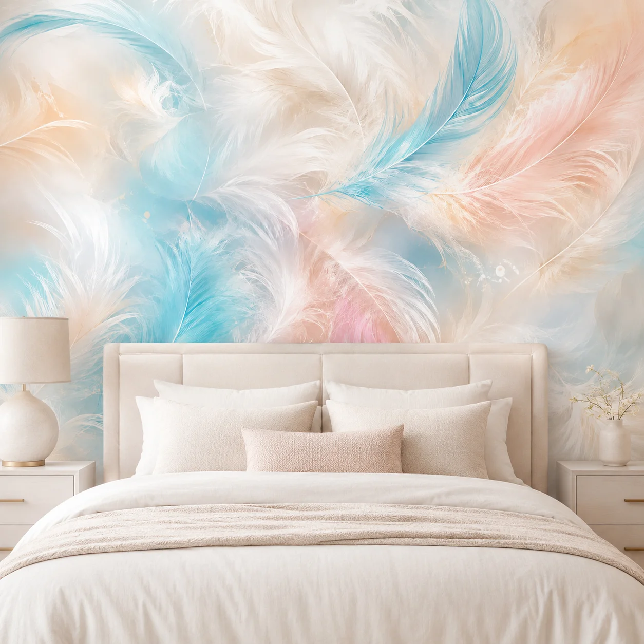 3D Pastel Feather Wall Mural Wallpaper Blue Pink Abstract Wall Paper for Bedroom Living Room Decor Non Self Adhesive