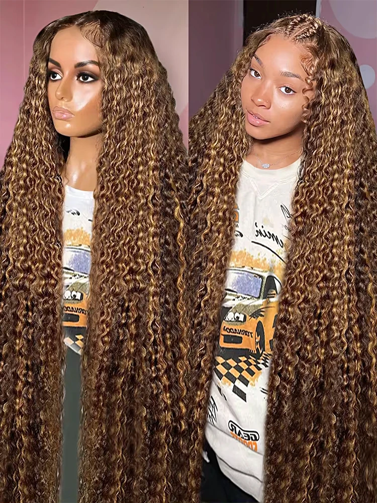 Ombre Lace Front Wig Human Hair Highlight Loose Deep Wave Pre Cut 5x5 Hd Lace Closure Wigs Human Hair No Glue 4/27 Brown Colored Wear And Go Glueless Honey Blonde Lace Frontal Wig Pre Plucked Wet And