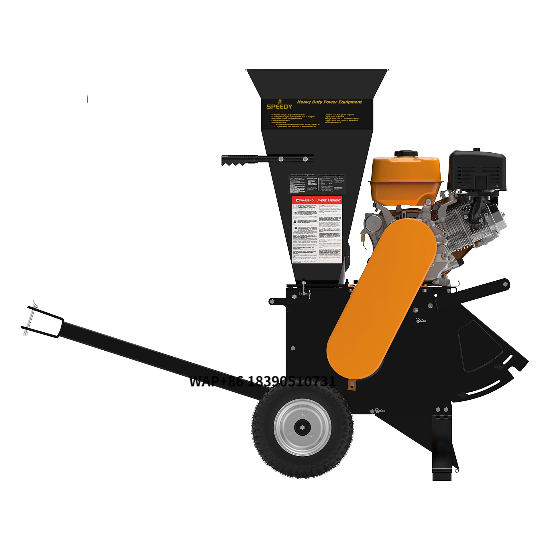 

SPY9 Горячая продажа: Электрический измельчитель древесины и веток для сада, дробилка-шредер, лесозаготовительная техника с двигателем 15 л.с., мобильная