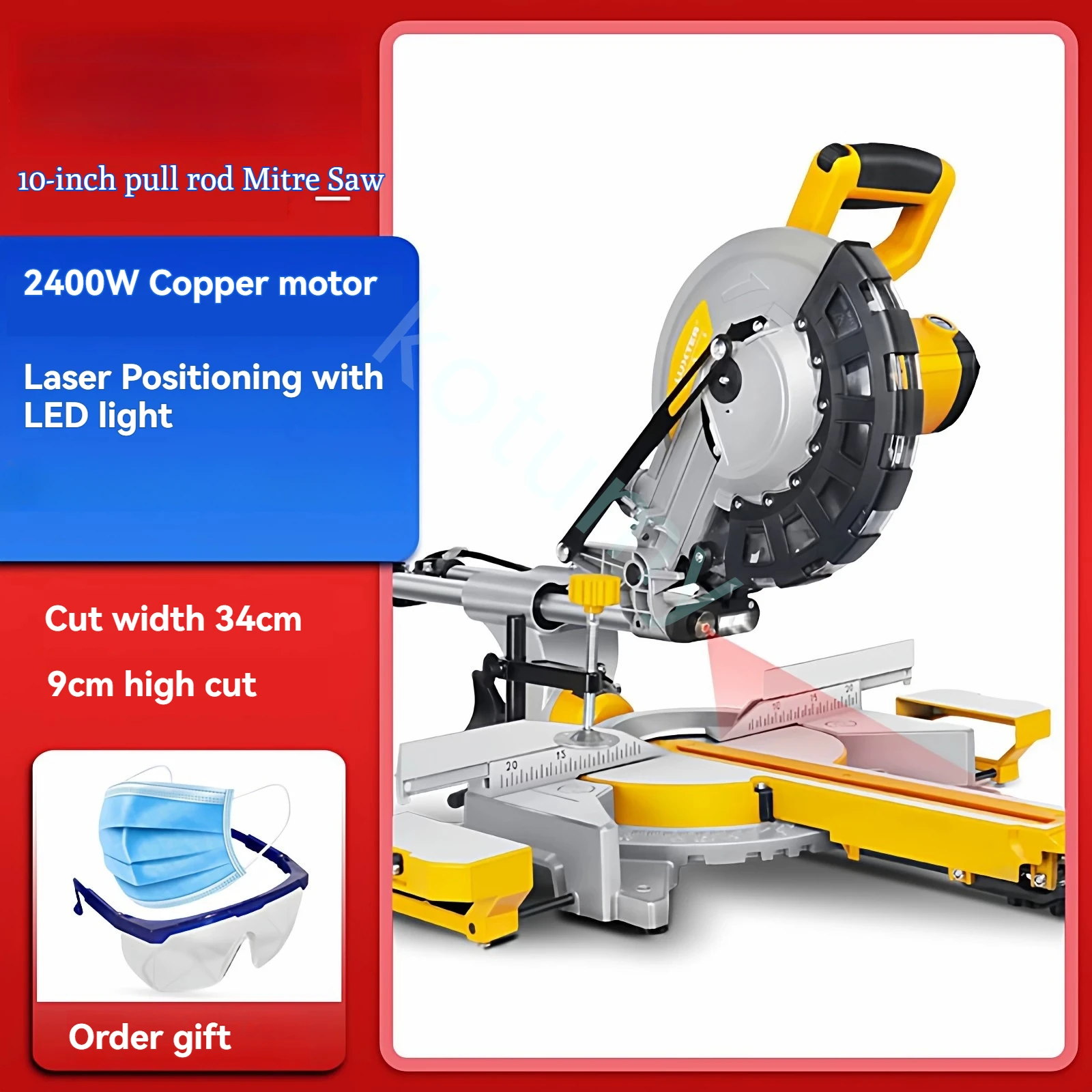 10 inch Table Saw Compound Sliding Miter Saw Aluminium Cutting Woodworking Tool Pull Rod Rail Cutting Tool