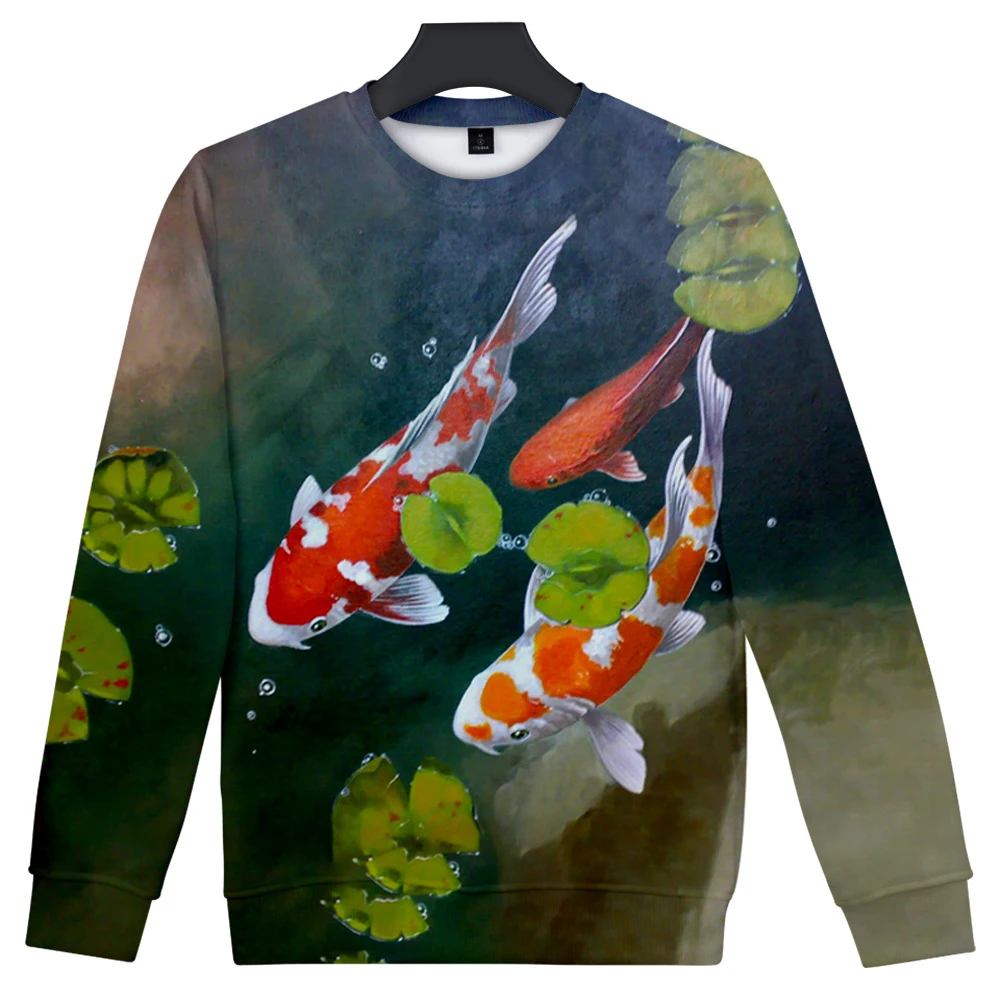 

Свитер с круглым вырезом, мужская и женская одежда, уличный тренд, модная парная одежда с круглым вырезом и длинными рукавами, koi