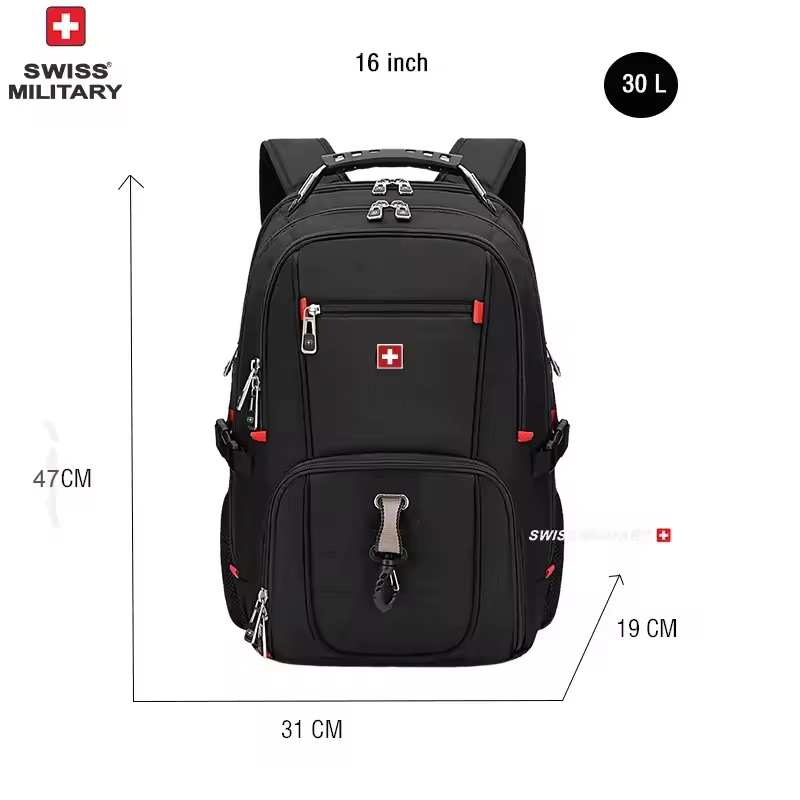 SWISS 17" Laptop Backpack Waterproof USB Charge Port Swiss-style Multifunctional Rucksack Schoolbag Mochila Hiking Travel bag - Image 7