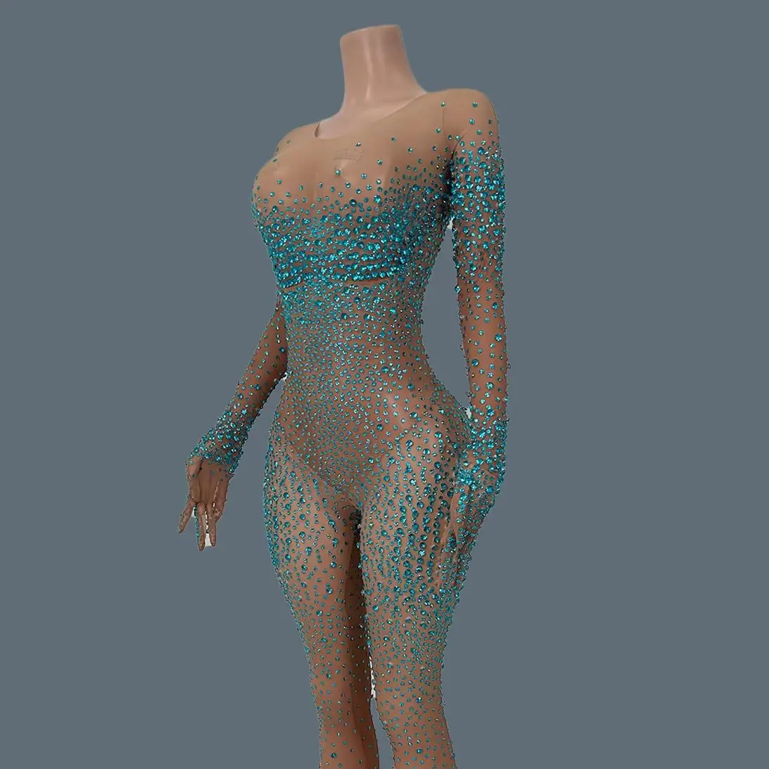 Sparkly Crystals Rhinestones Strechy Jumpsuit Women Sexy High Street Dance Costume Performance Stage Outfit Tiaotiaotang