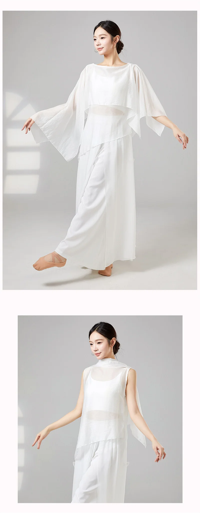 Damen Klassisches Modernes Tanz-Oberteil Fließende Unregelmäßige Bluse mit Weiten Glockenärmeln Lyrisches Tanz-Überzugskostüm Yoga-Top – Detail 4