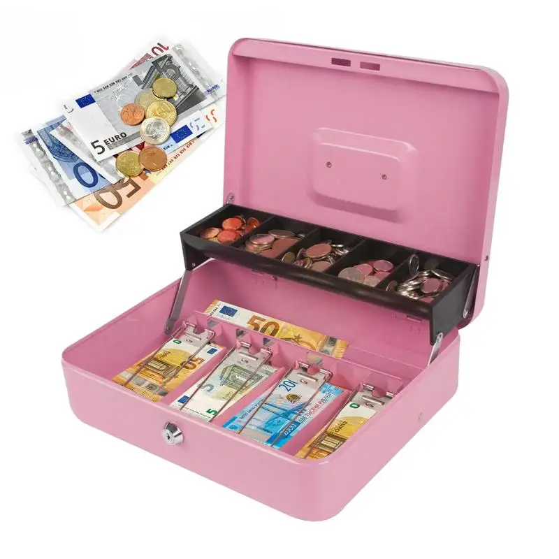 Locking Cash Box Locking Money Saving Tray With 2 Keys Cash Register Drawer 4 Bill/5 Coin Slots Portable Lock Safe Box For Small