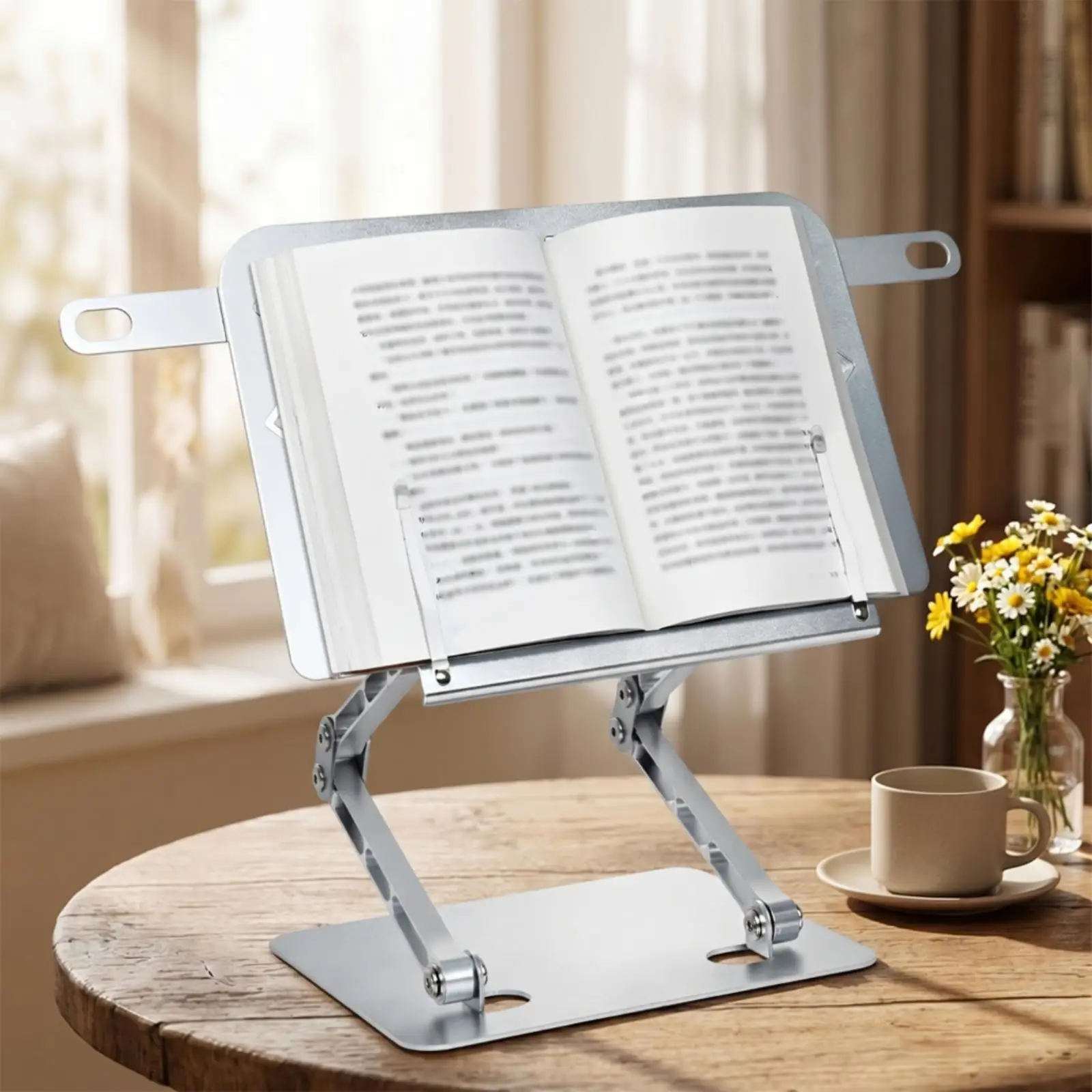 Book Stand with Page Clips Hands Adjustable Book Holder Ergonomic Metal Textbook Stand for Students, Readers, Desk, Learning,