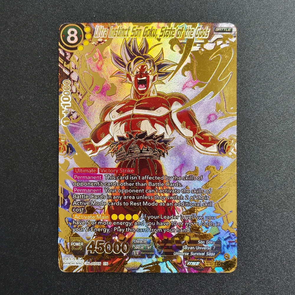 Dragon Ball Super Ultra Instinct Son Goku, Estado de los Dioses, Tarjeta Coleccionable DIY SCR con Lámina Dorada Texturizada, NM
