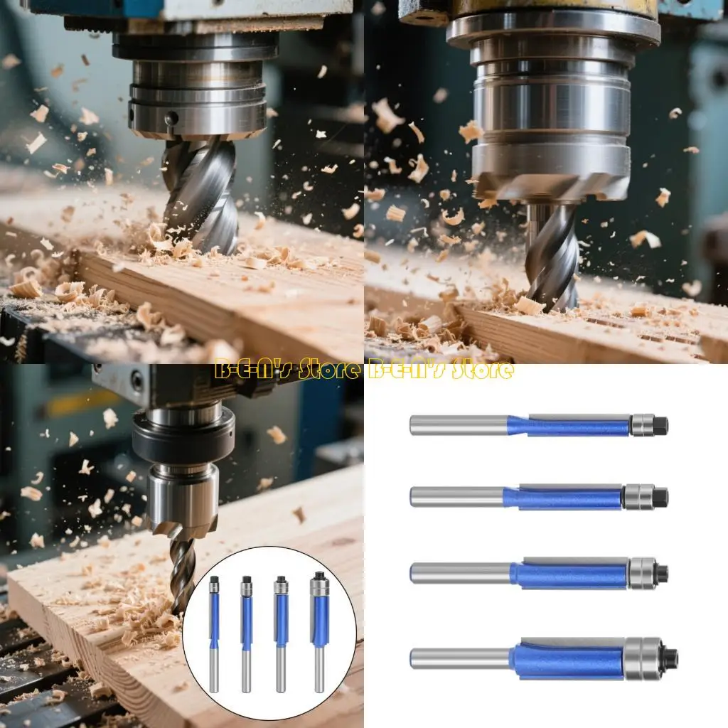 

Y1AD 4Pcs Flush Trim Router Bit Woodworking Milling Cutter for Wood Bearing Bit Trimming Router Bits Milling Accessories