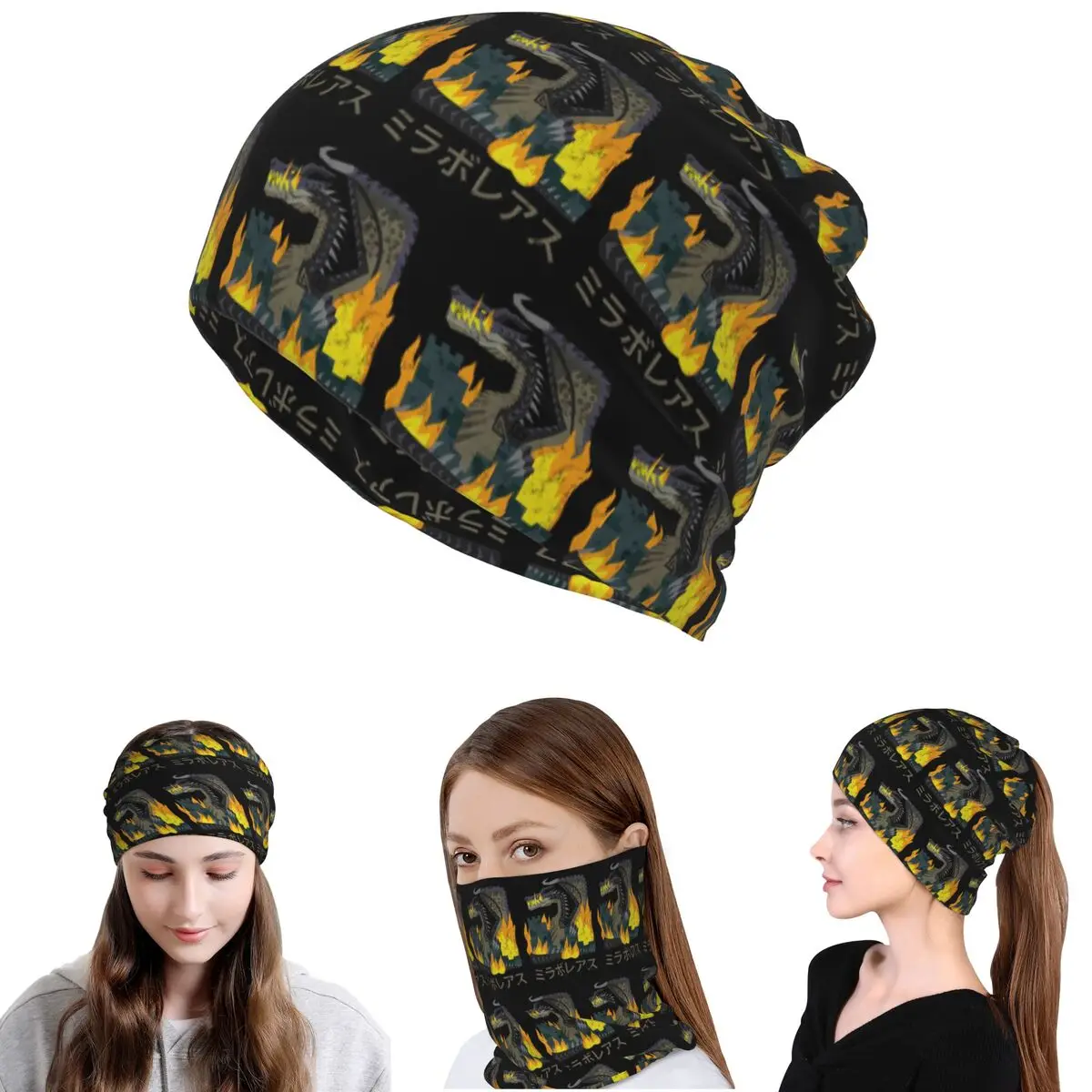 Monster Hunter World Iceborne Nargacuga Kanji Icon Bandana Halstuch Maske Schal Gesichtsmaske Mützen Mütze Unisex Erwachsene Waschbar