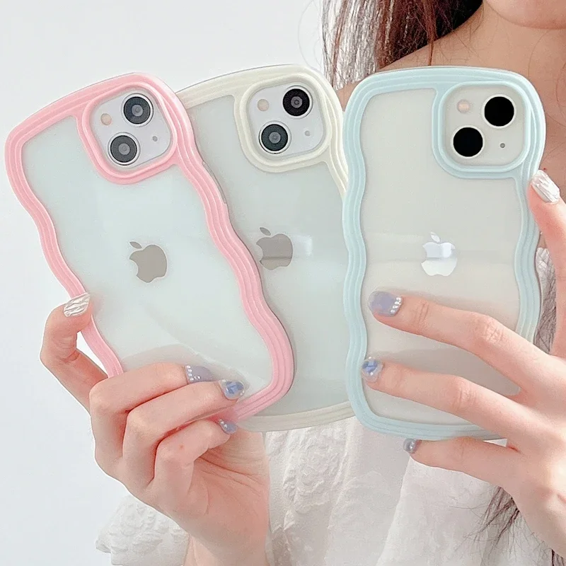 Soft Wavy Lines Phone Case For iphone 11 12 13 14 15 16 Pro Max XS Max X XR 7 8 Plus Candy Bumper Transparent Cases Cover