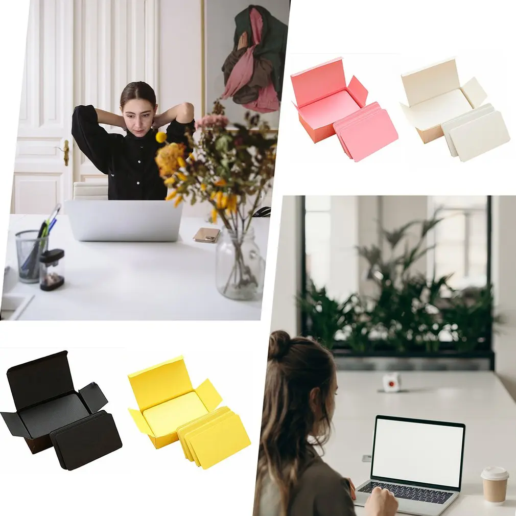 100Pcs Portable Business Card Blank Message Note Message Cards Kraft Paper Boxed Bookmark Learning Notes Office School Supplies