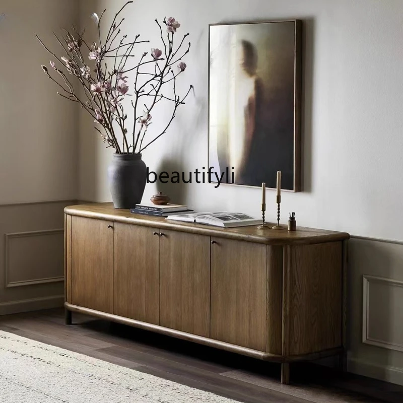 

French Retro Solid Wood Sideboard Cabinet Living Room Storage Hotel Homestay Storage Cabinet American Country Entryway Cabinet