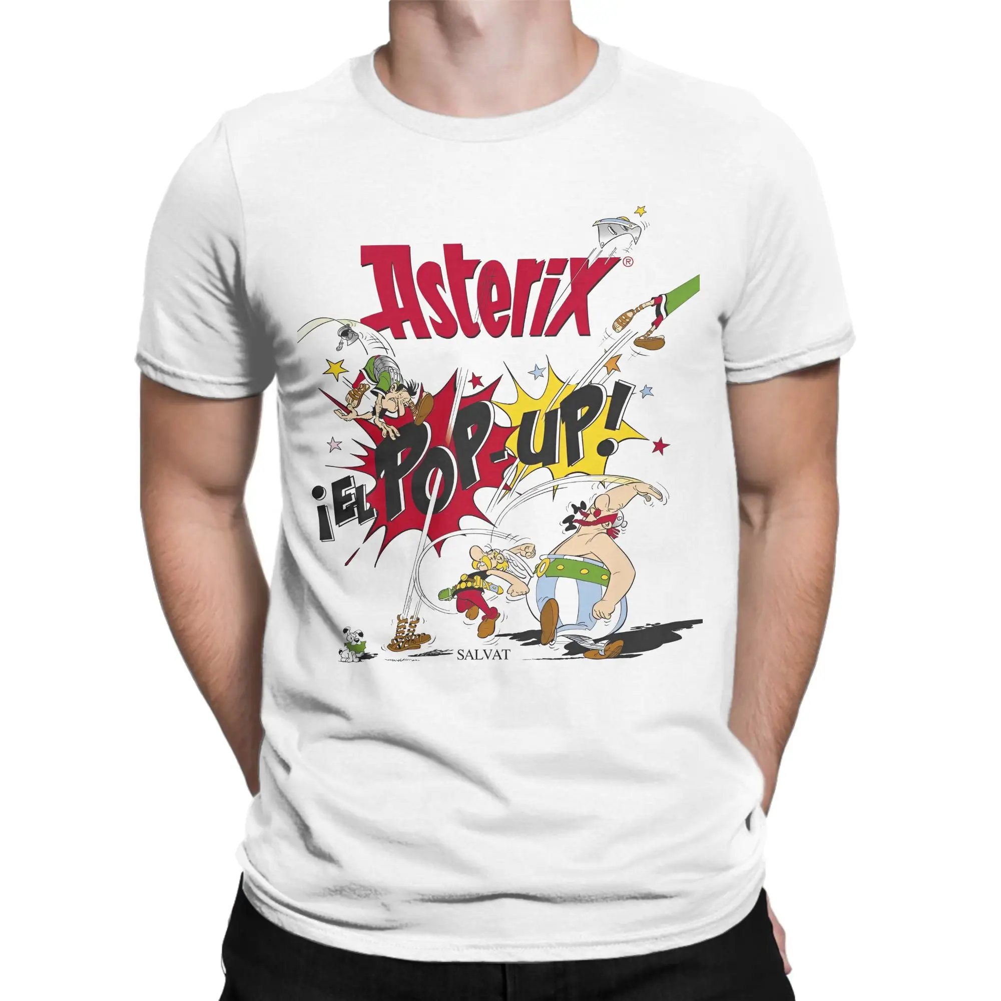 تي شيرت Asterixes POP-UP للرجال 100% قطن تي شيرت فريد من نوعه برقبة دائرية تي شيرت كارتوني بأكمام قصيرة أصلي