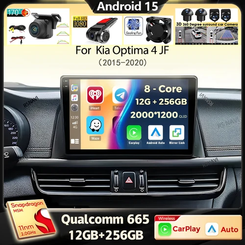Imagen 1 del producto Android 15 Carplay Auto Radio del coche para Kia Optima 4 JF 2015 2016 2017 2018 2019 2020 GPS reproductor Multimedia estéreo 4G + WiFi BT DSP