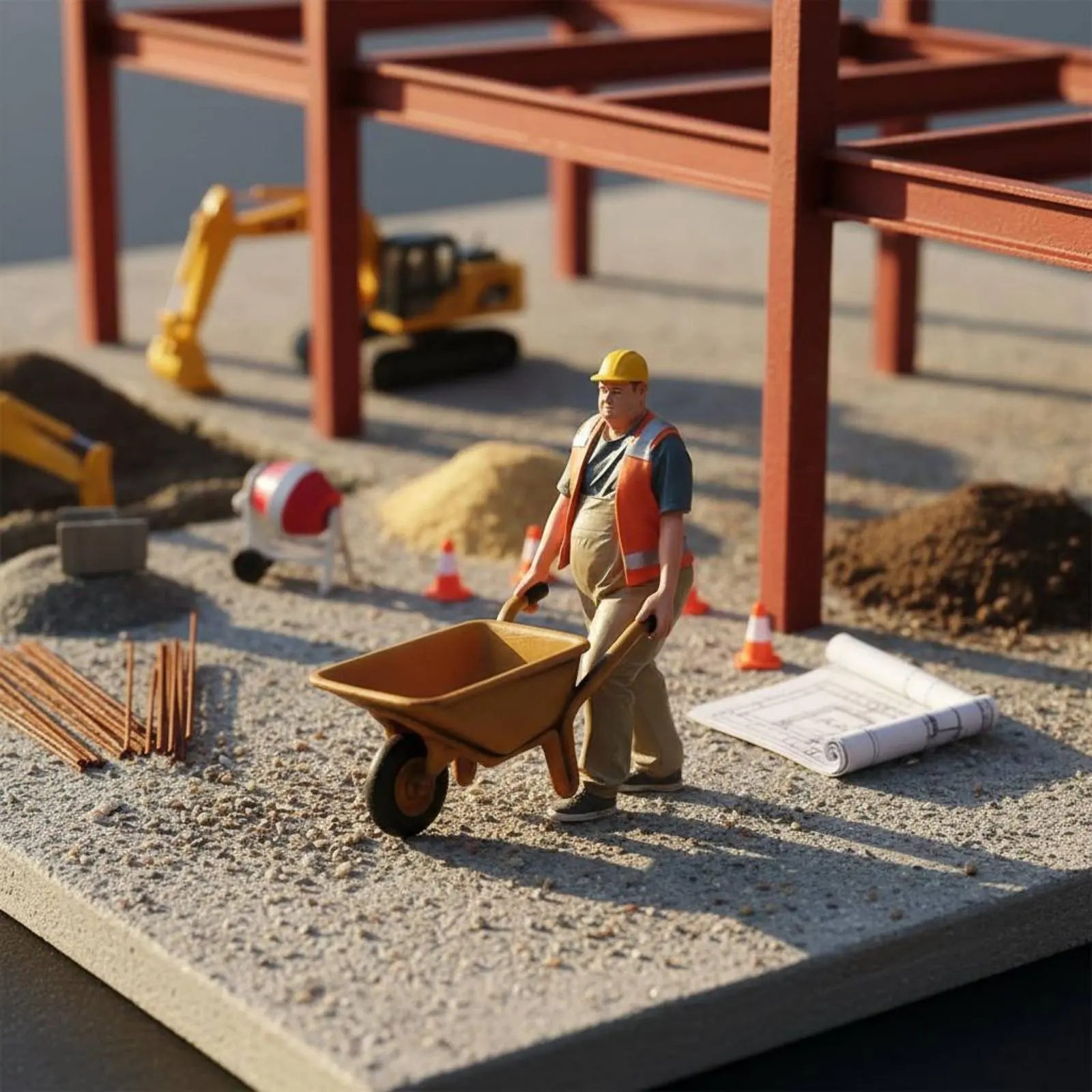 Construction Worker Figurine Highly Detailed Hand-Painted Construction Laborer Figure Miniature Worker Model Resin Material - view 4