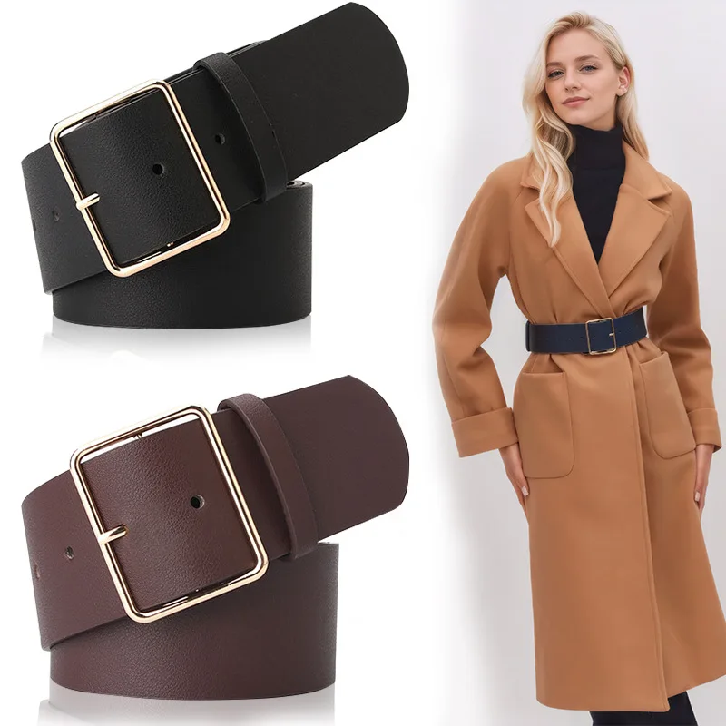 Cinto Feminino Largo de Moda Europeia e Americana com Fivela Elegante, Acessório Estiloso para Jaquetas, Casacos e Jeans