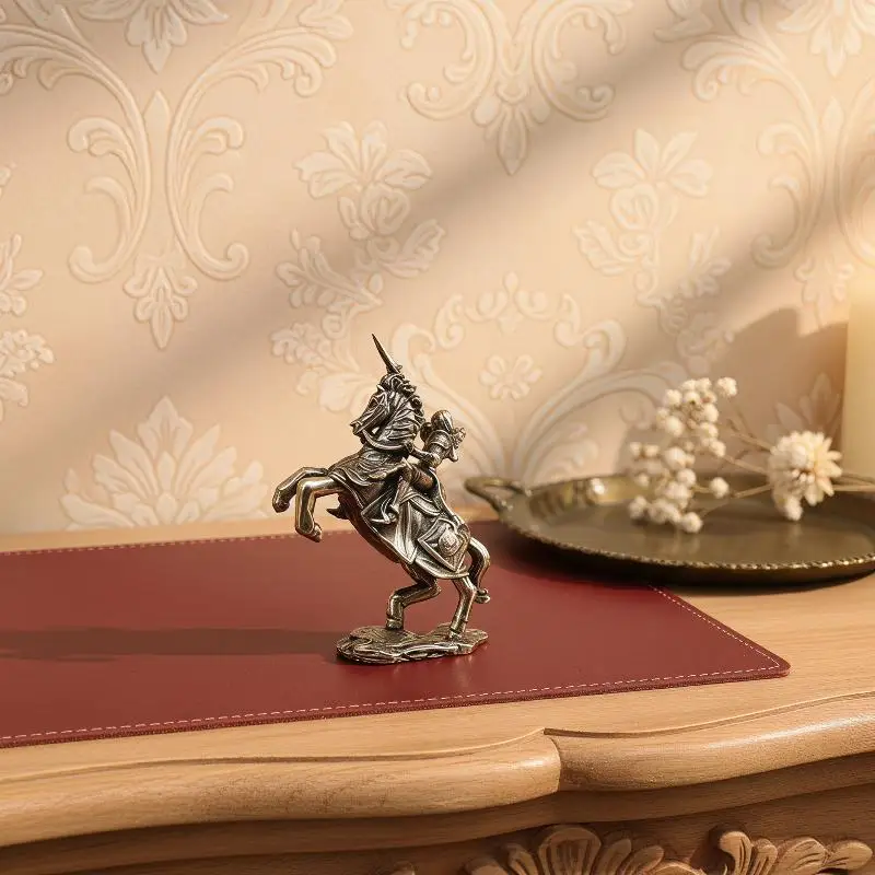 Brass Medieval Knight Riding Horse Statue Collectible Figurine Vintage Carved Solid Brass for TV Stand Decor Accent