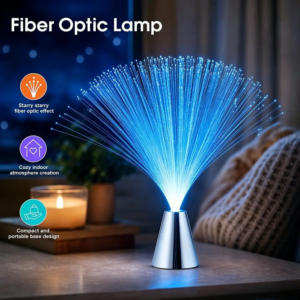 LED Fiber Optic Lamp Starry Atmosphere Night Light Compact Portable Desk Light Cozy Decor for Bedroom Home Party