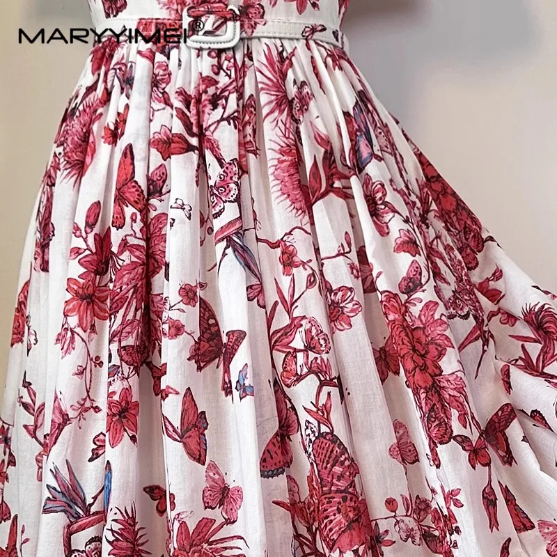 Imagem -05 - Maryyyimei-vestido Feminino com Renda Algodão Puro Fino Estampa Borboleta Vestidos de Férias Elegante Moda Primavera Novo 2023