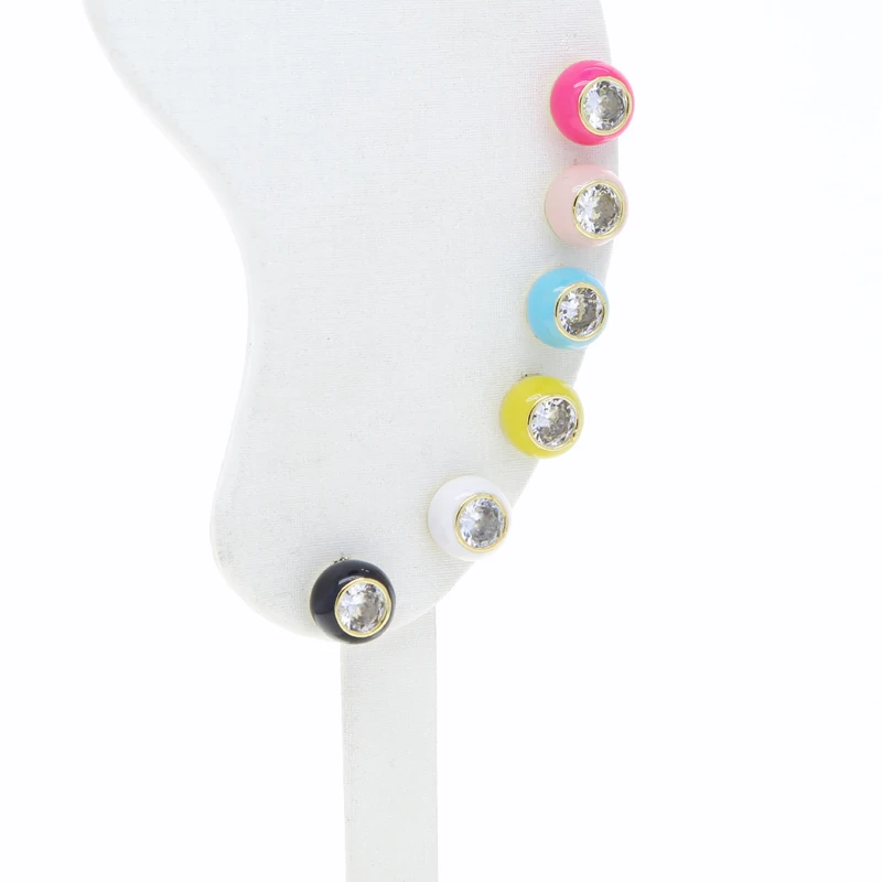 10MM Round Neon Enamel Dots Round Beaded 5A CZ Simple Classic Fashion Women Girl Jewelry Earring Wholesale