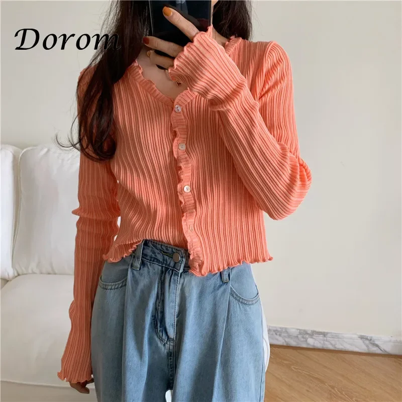 Korean Short Sweater Women V-Neck Thin Cardigan Fashion Long Sleeve Button Slim Knitted Sweater Sun Protection Cropped Top Mujer