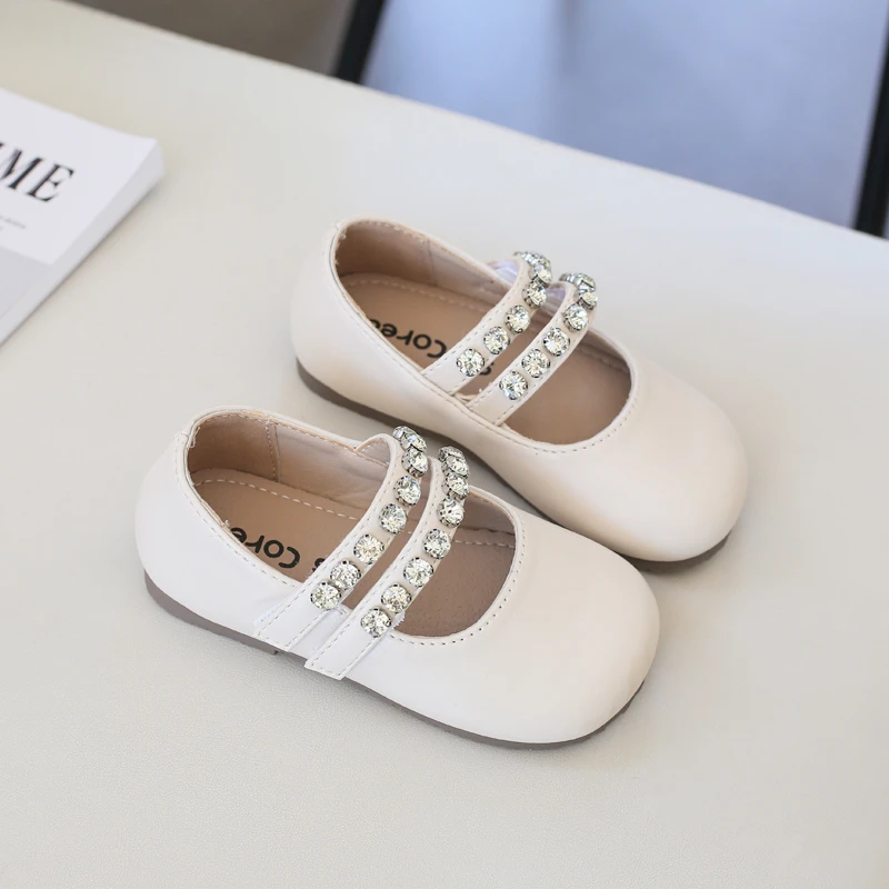 Unishuni Children’s Shoes for Girls Princess Ballet Flats Rhinestone Moccasin Mary Jane Shoes Beige Silver Wine Red Girls Shoes