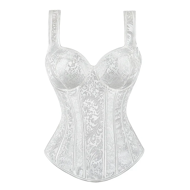 Sexy Women Corset with Straps Black Overbust Corsets Vest Plus Size Steampunk Corsets Bustiers Lace Up Boned Jacquard Corset Top