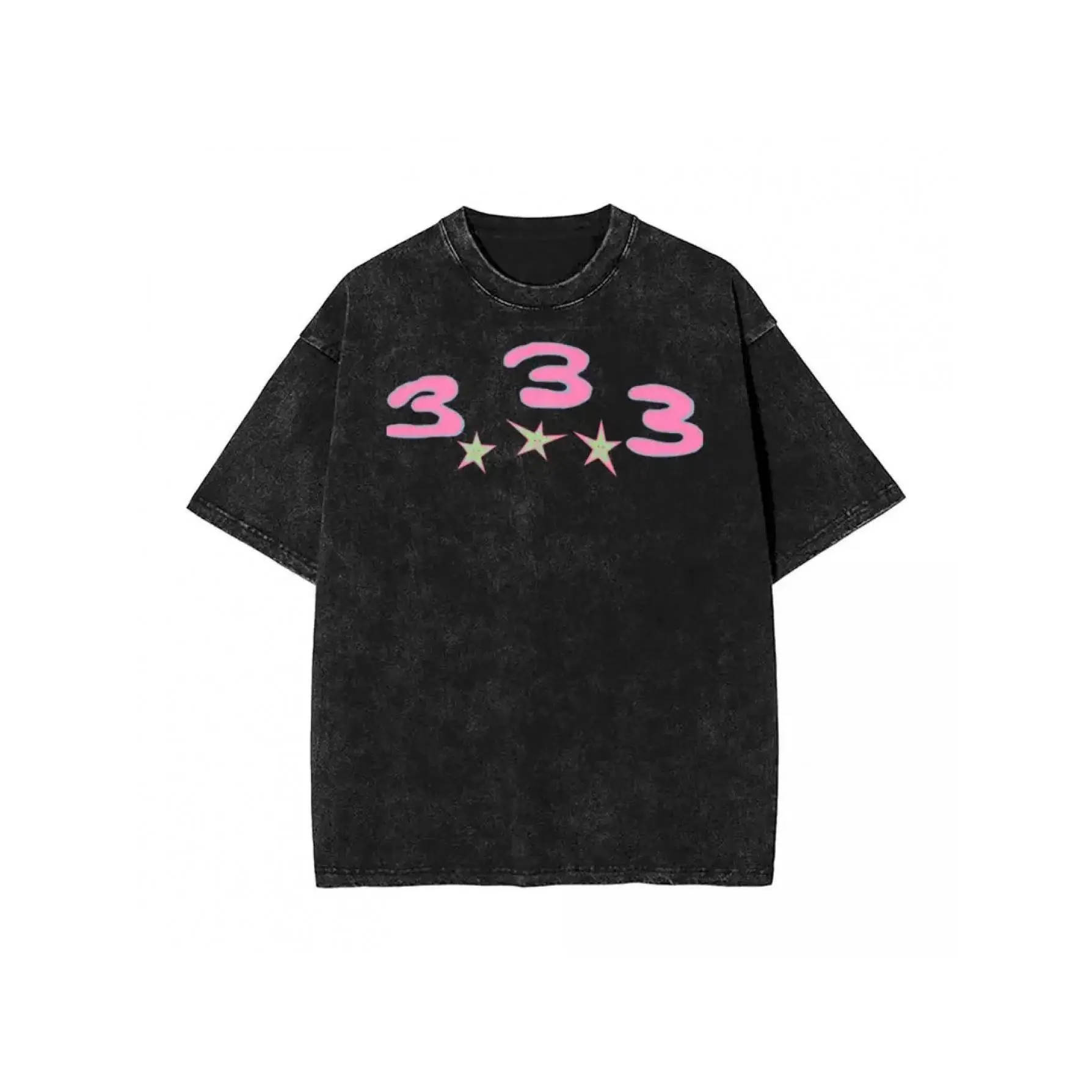 

Retro Graphic Oversized Streetwear T-Shirt - Black With Pink & White Cartoon Design, Unisex Casual Tee For Men & Women, All-Seas
