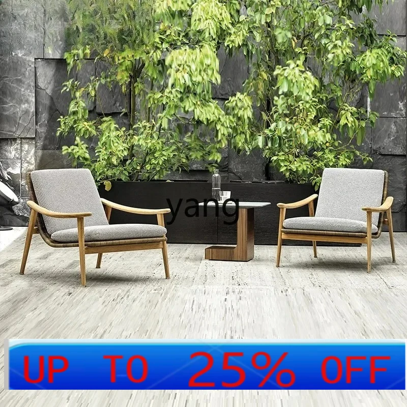 

LTT outdoor balcony sofa villa solid wood rattan chair single leisure homestay teak rattan tables and chairs