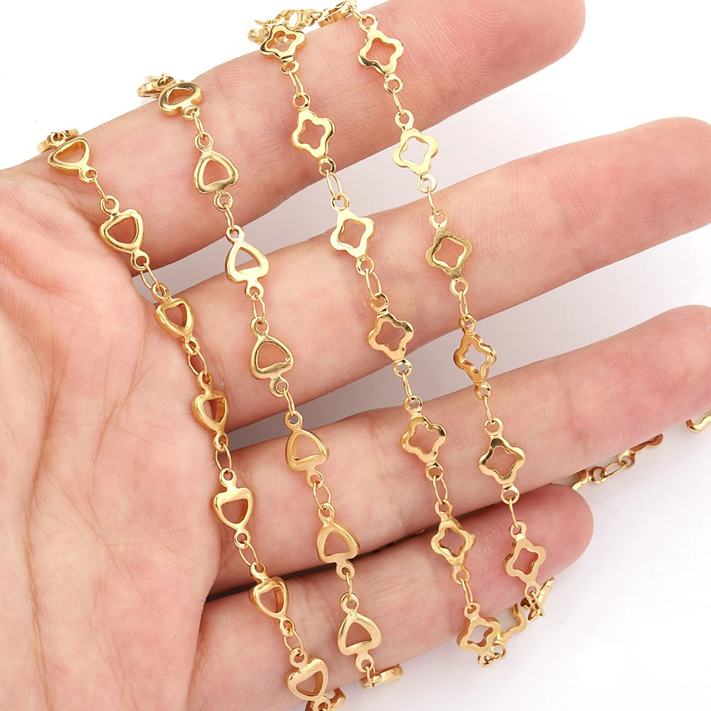 Großhandel 1 Meter Edelstahl Herz-Kleeblatt Handgefertigte Gliederkette für DIY Halsketten, Armbänder und Schmuckherstellung – Detail 2