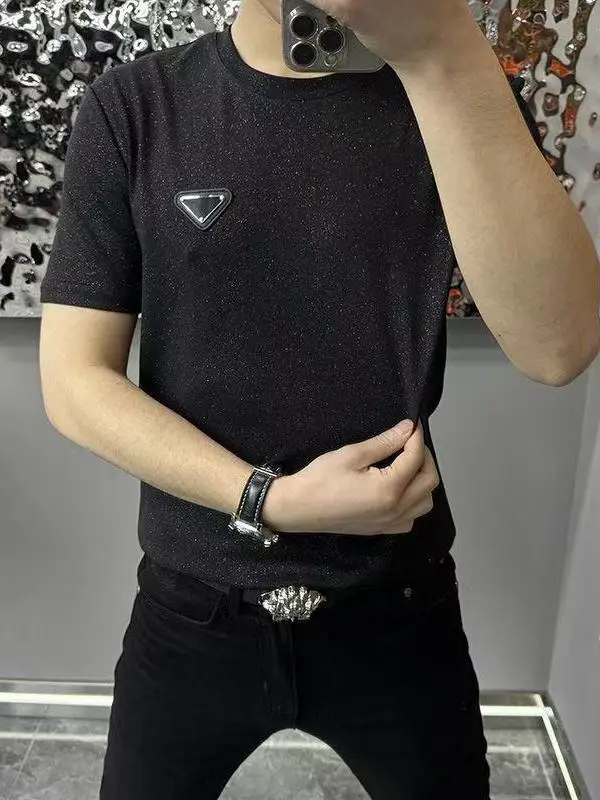 

Мужская футболка с коротким рукавом 6809, осень-зима, новинка, повседневная, универсальная, модная, из смеси полиэстера и хлопка, с круглым вырезом