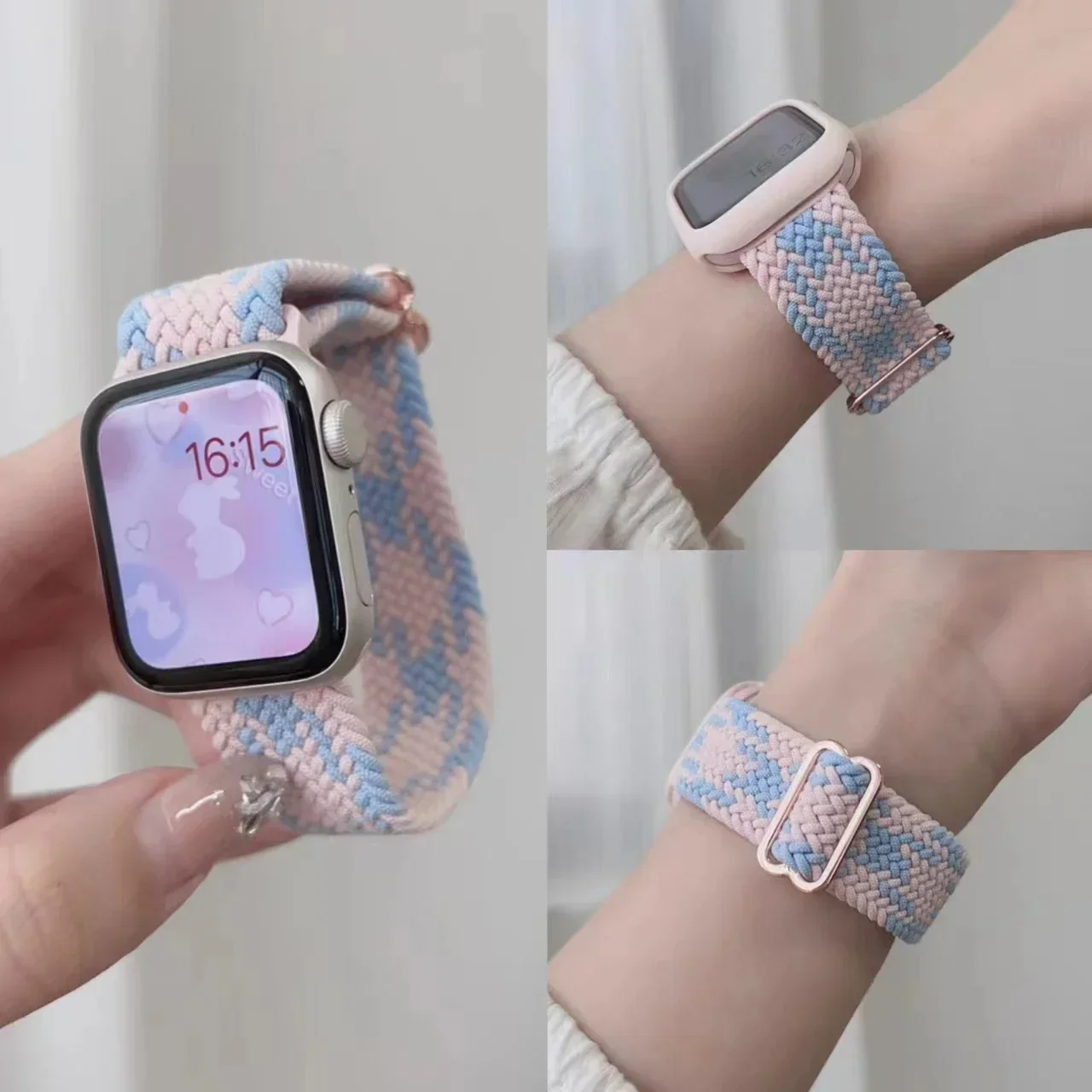 حلقة منفردة مضفرة لساعة أبل الترا باند 40 ملم 44 ملم 41-46-49 ملم 45 ملم سوار نايلون مرن iWatch سلسلة 10 9 8 7 3 se حزام