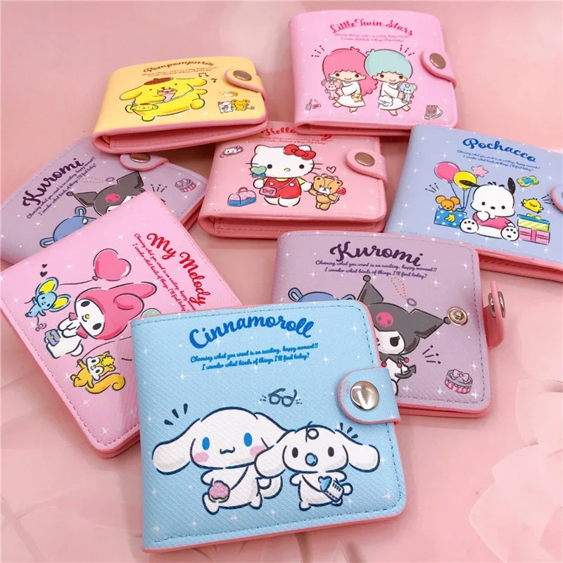 Sanrio Hello Kitty Cinnamoroll My Melody Kuromi New Pu Casual Money Bag Coin Purse Card package Wallet With Buttons ﻿